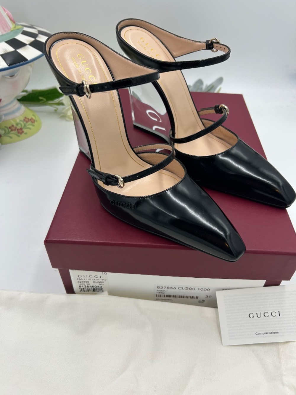 Women’s Gucci Christy Regent Patent  Leather Wedge Mules. Size 9. Made in Italy. - Picture 2 of 12